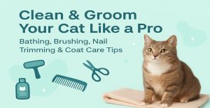 clean and groom your cat, cat bathing tips, cat brushing techniques, nail trimming for cats,